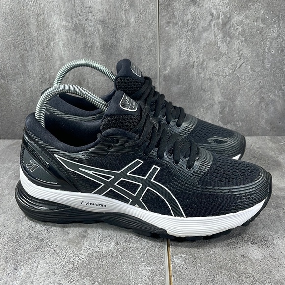 Asics Shoes - Asics Nimbus 21 Women’s Running Shoes Size 7 black and white